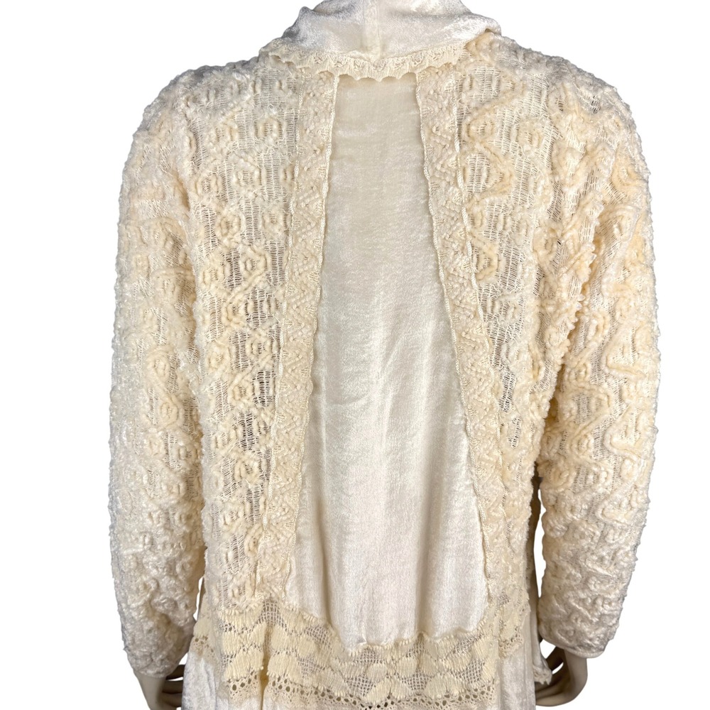 Ivory Boho Lace Waterfall Cardigan‎ L Sweater Made in Italy Open Knit Romantic - Picture 5 of 11